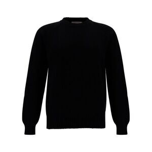 La Fileria Men Black Crewneck Sweater With Ribbed Trims In Cashmere And Wool Man